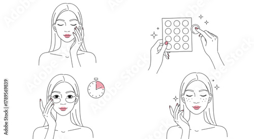 Stepbystep illustration of a woman applying skincare product for a beauty routine