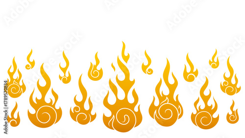golden fire flames set vector illustration. Chinese New Year elements