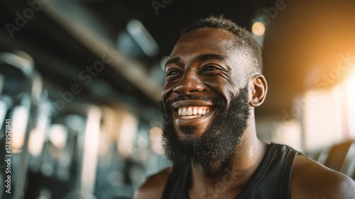Wallpaper Mural Happy African American Man Smiling in Gym After Intense Workout Torontodigital.ca
