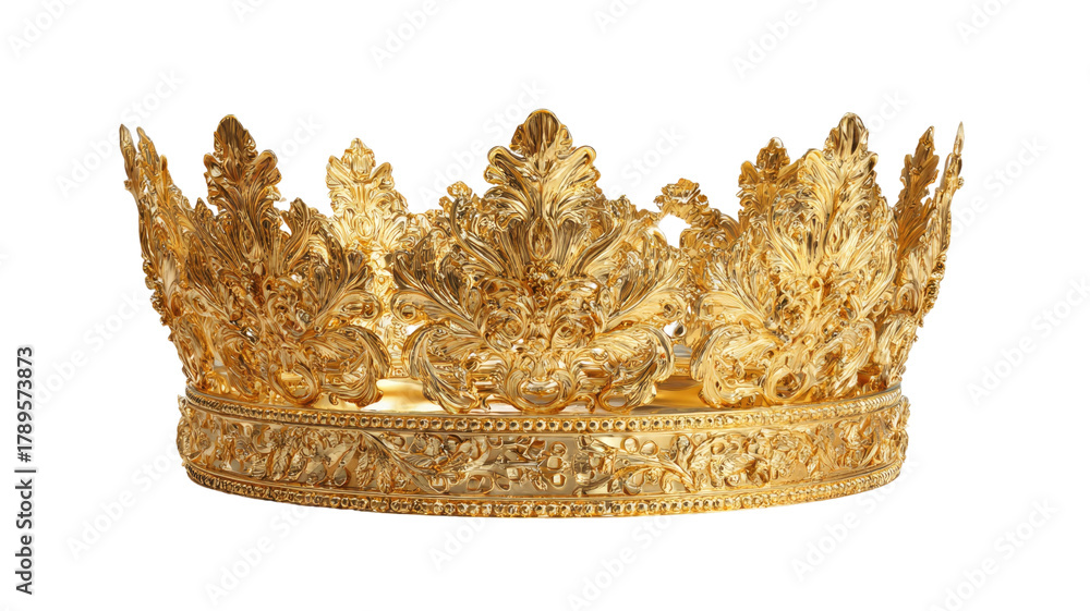 Obraz premium Golden crown ornament isolated closeup on white for holiday celebration and Christmas decoration