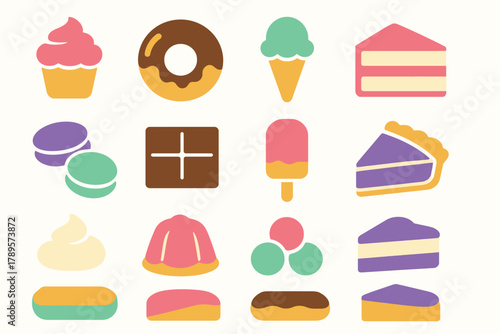 Colorful Sweet Dessert Icons Collection