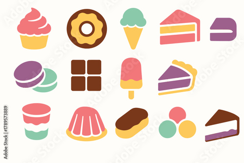 Colorful Sweet Dessert Icons Collection