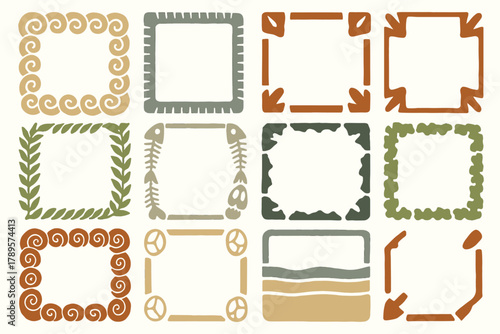 Set of Fossil-Inspired Decorative Frames with Organic and Nature Designs