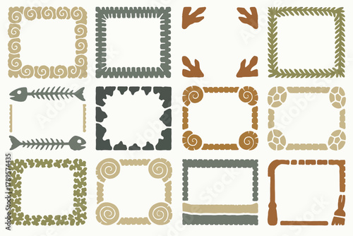 Set of Fossil-Inspired Decorative Frames with Organic and Nature Designs