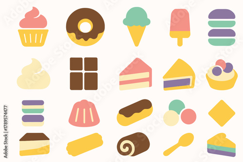 Colorful Sweet Dessert Icons Collection