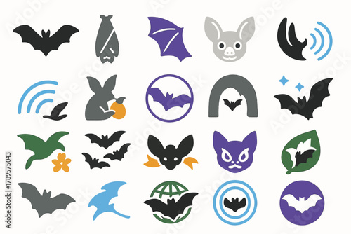Bat Appreciation with Bat-Themed Icons and Symbols for Wildlife and Conservation