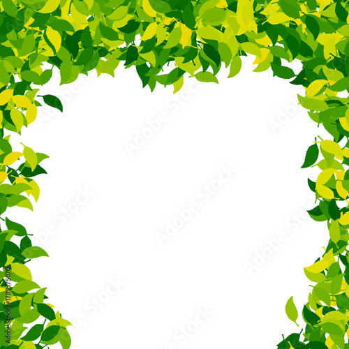 Green leaf frame border with white center space, perfect for eco design, wedding, or nature theme
