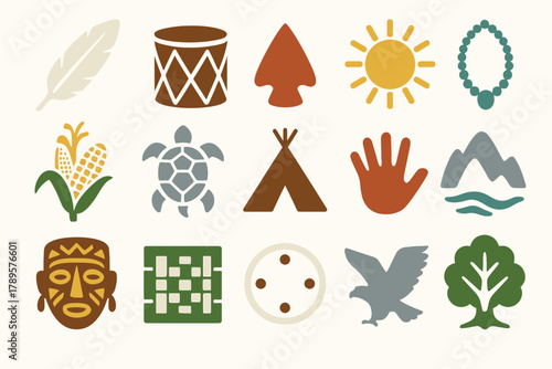 Indigenous Peoples Symbols Vector Set