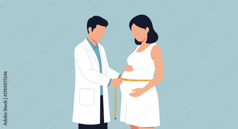 Obraz premium Doctor Measures Pregnant Womans Belly at Consultation