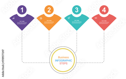 Four Step Business Process Infographic with Central Hub