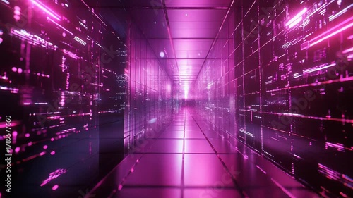 Wallpaper Mural Navigating digital data tunnel with neon pink light streams Torontodigital.ca
