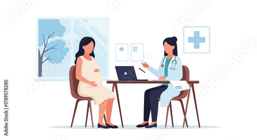 Pregnant Woman at Doctors Office for Consultation and Care