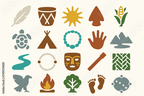 Indigenous Peoples Symbols Vector Set