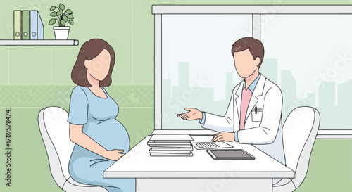 Pregnant Woman Consults with Doctor in Office
