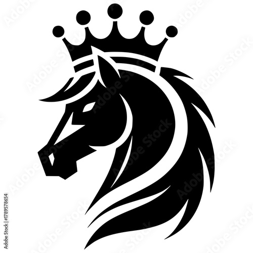Crowned horse black vector icon with transparent background 