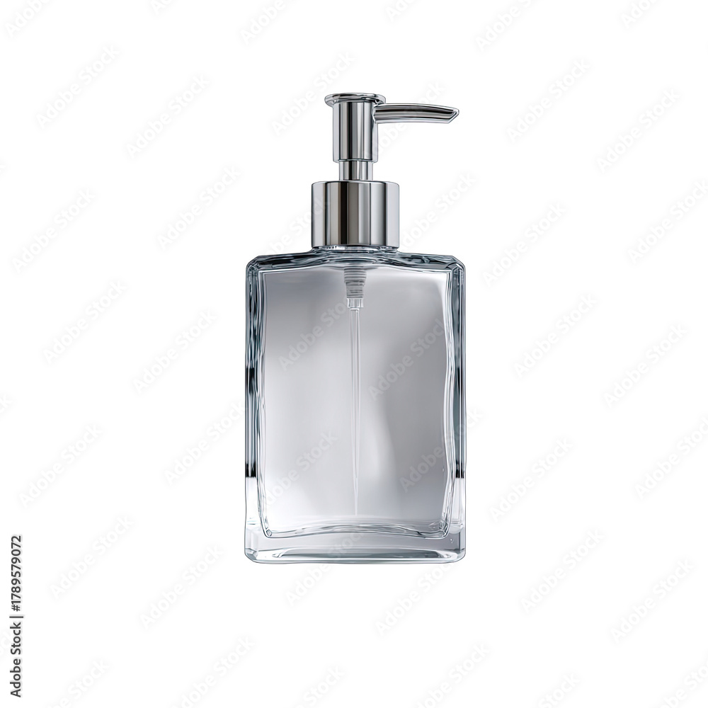 Obraz premium Clear glass dispenser w/ metal pump, isolated