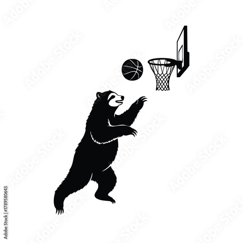 Bear playing basketball with sport equipment during match for recreation vector illustration