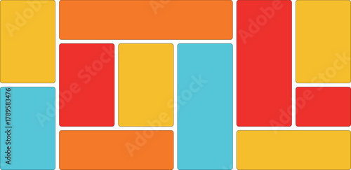 Abstract geometric pattern with colorful rectangles and rounded corners in a mosaic arrangement on a white background