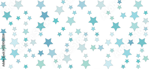 A scattering of light blue and teal stars on a white background, creating a festive and celebratory feel