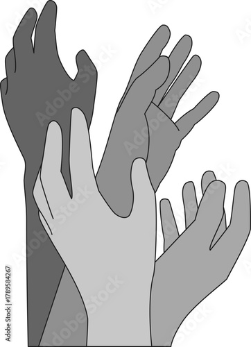 Hands reaching out, social issues, manifestations, need for help and support concept illustration.