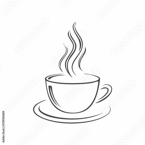 Elegant Monoline Coffee Cup Badge Logo – Black & White Café Vector Design