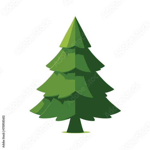 Stylized Evergreen Tree Illustration with Geometric Design and Vibrant Green Shades.