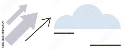 Arrows moving upward with a cloud in background, symbolizing growth, ambition, and goal setting. Ideal for success, motivation, innovation, aspiration, cloud computing data simple flat metaphor