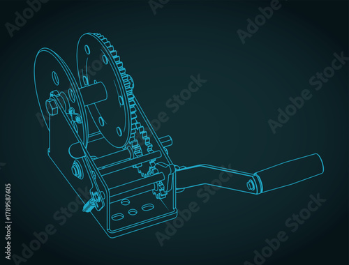 Reversible hand winch isometric blueprint