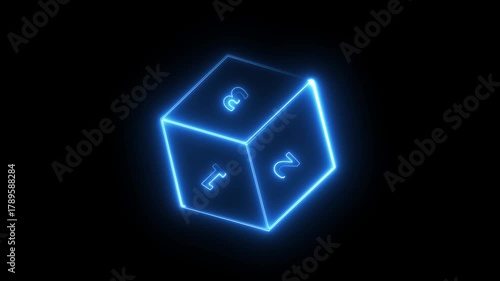 Count 1 2 3 then go on the spinning cube isolated on green screen, cubes with letters. Continuous line draw. Full length animated .