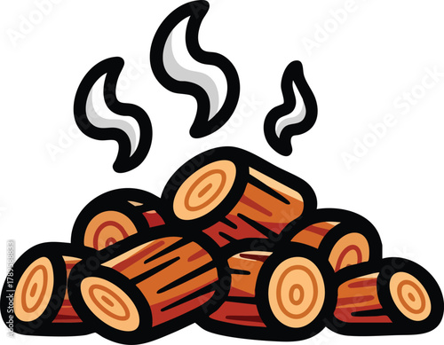 Pile of Cut Logs Emitting Steam Outdoors in Warm Tones