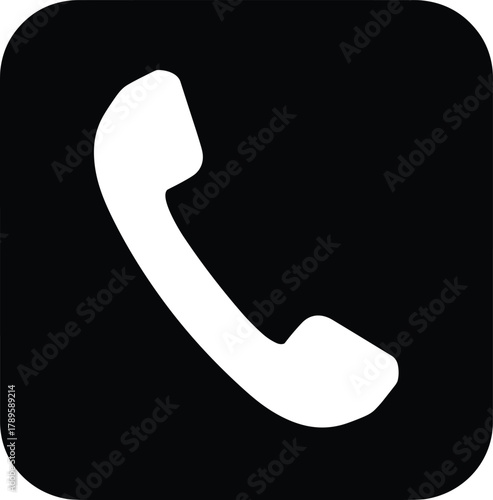 White telephone handset icon on black rounded square background symbol communication