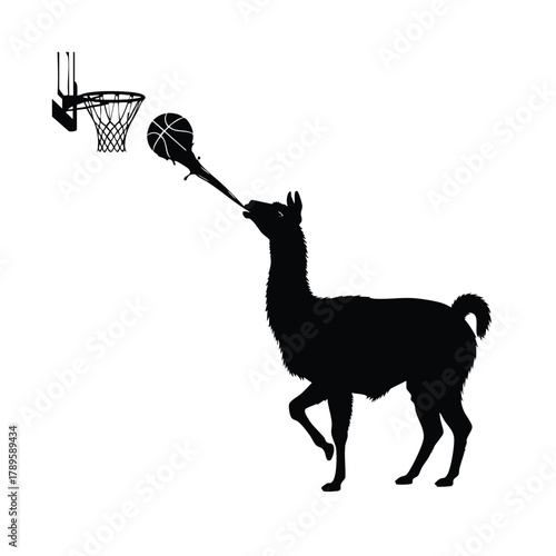 Llama playing basketball with sport equipment isolated on white background flat vector design