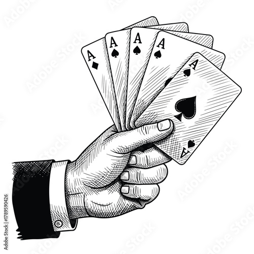 Hand holding four aces playing cards