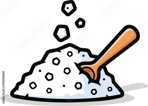 Pile Of Sugar With A Wooden Spoon In A White Background