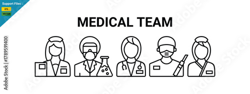 Medical Team Icon. Simple linear icon for a group of doctors. Vector