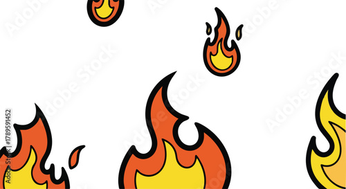 Cartoon Flames With Orange Red Yellow Colors Isolated On White Background And Fire Elements