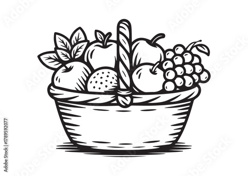 Food basket line art vector
