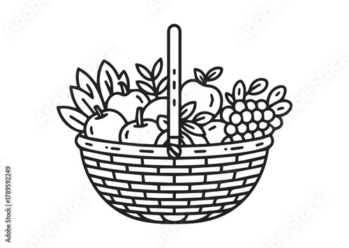 Food basket line art vector