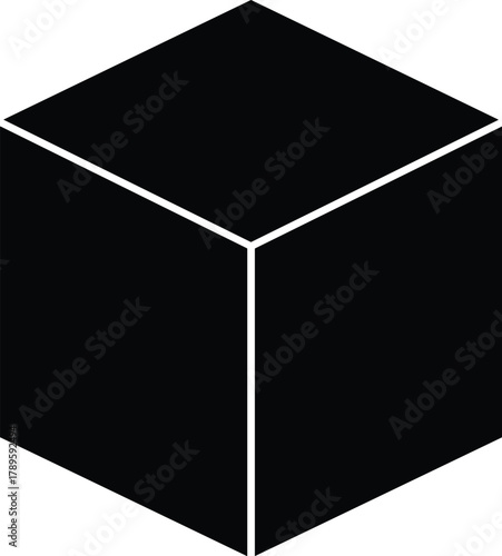 Black cube with white outline on white background isometric view vector graphic