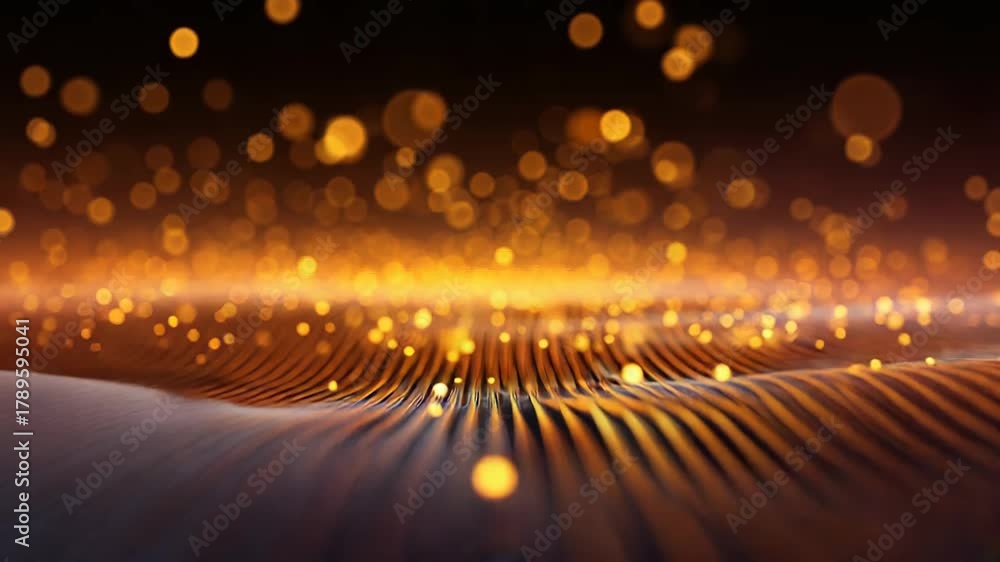 Abstract golden glowing particles flowing on digital waves Stock Video ...