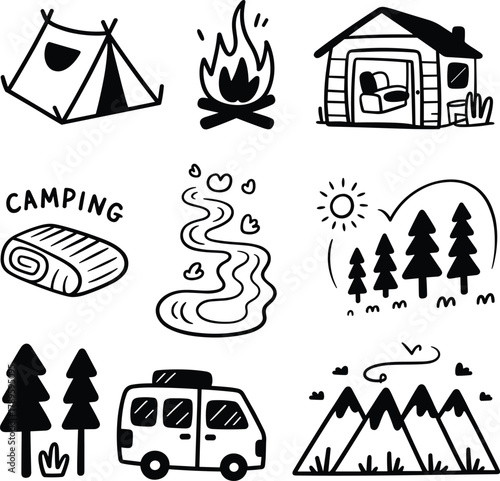 Isometric Camping and Outdoor Adventure Vector Icon Set