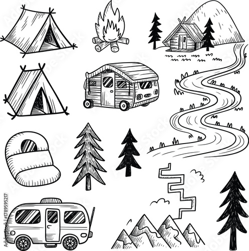 Isometric Camping and Outdoor Adventure Vector Icon Set
