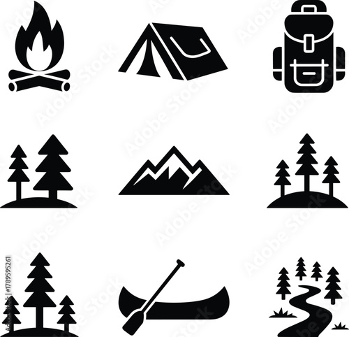 set of camping icons
