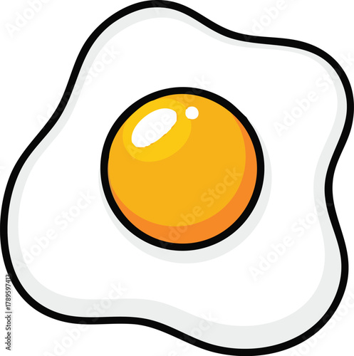 Simple Cartoon Fried Egg with Bright Yellow Yolk and White Outline
