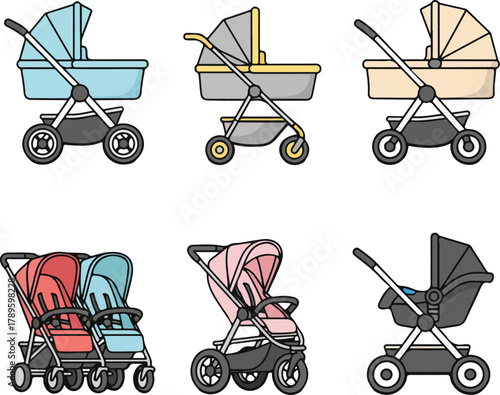 Cute Baby Stroller Vector Illustration