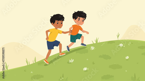 children playing in the grass