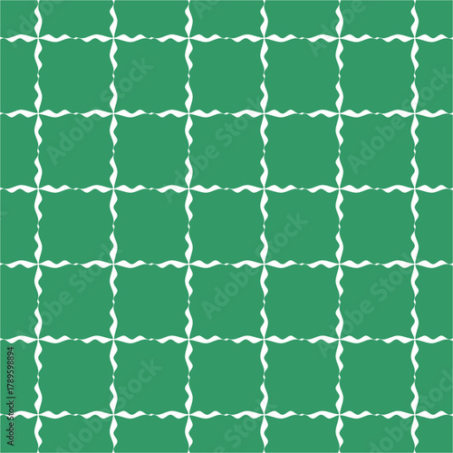 A soothing lattice of green squares outlined by wavy white lines, blending organic rhythm with geometric precision for tranquil visual harmony.