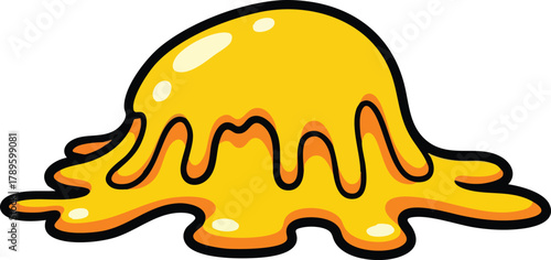 Yellow Slime Blob Dripping and Spreading Across White Background