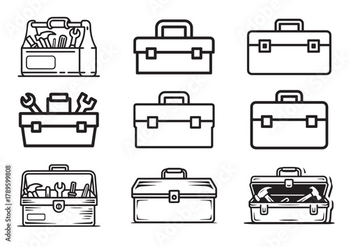 Set of Tool box line art vector