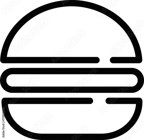 Simple line art icon of a classic hamburger with bun and patty/filling layers.
